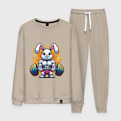 Костюм хлопковый мужской Gym bunny barbell, цвет: миндальный