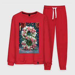 Костюм хлопковый мужской Тюльпаны к празднику 8 марта, цвет: красный