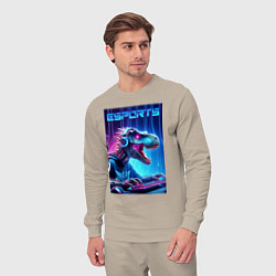 Костюм хлопковый мужской Tyrannosaurus is esports player - neon glow, цвет: миндальный — фото 2