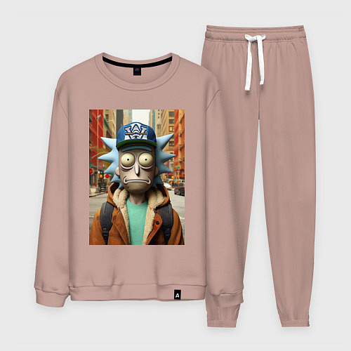 Мужской костюм Рик Санчес в Нью-Йорке - нейроарт / Пыльно-розовый – фото 1