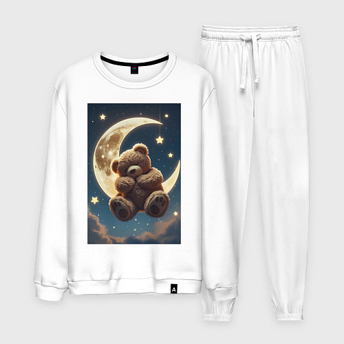 Мужской костюм Плюшевый мишка сидит на Луне / Белый – фото 1