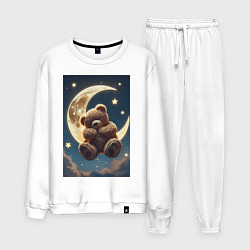 Костюм хлопковый мужской Плюшевый мишка сидит на Луне, цвет: белый