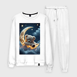 Костюм хлопковый мужской Плюшевый мишка сидит на Луне, цвет: белый