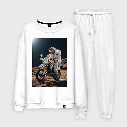 Мужской костюм Космонавт ездит на мотоцикле по Луне / Белый – фото 1