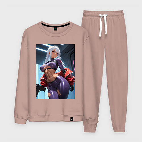 Мужской костюм Девушка-киллер с пистолетом / Пыльно-розовый – фото 1