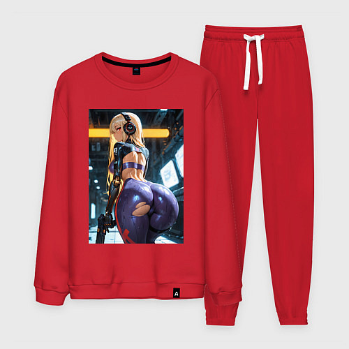 Мужской костюм Девушка с оружием в киберпанк стиле / Красный – фото 1