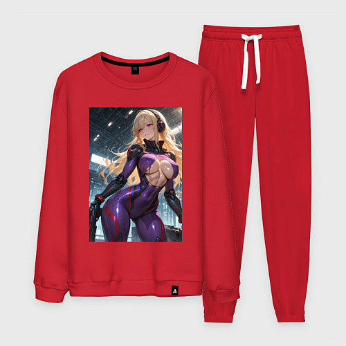 Мужской костюм Девушка с оружием в киберпанк стиле / Красный – фото 1