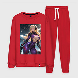 Костюм хлопковый мужской Девушка с оружием в киберпанк стиле, цвет: красный