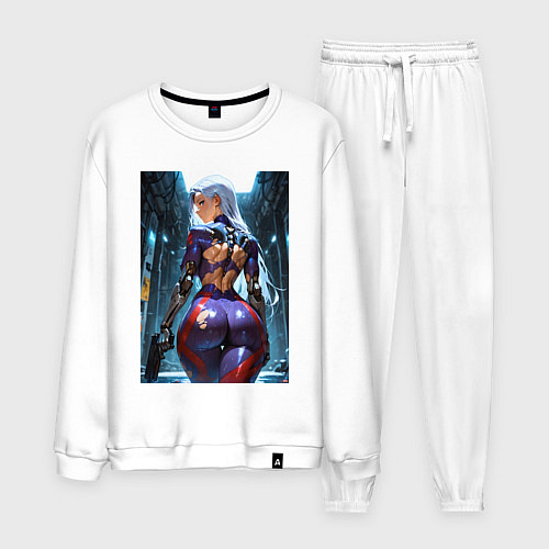 Мужской костюм Девушка с оружием в киберпанк стиле / Белый – фото 1