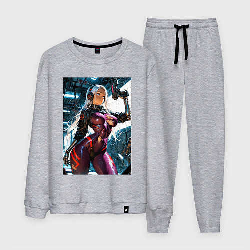 Мужской костюм Девушка с оружием в киберпанк стиле / Меланж – фото 1