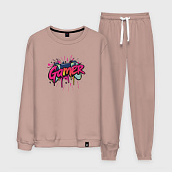 Костюм хлопковый мужской Геймер в стиле граффити, цвет: пыльно-розовый