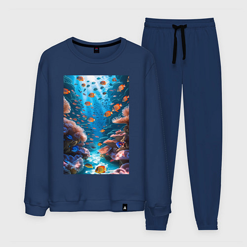 Мужской костюм Подводный коралловый риф с рыбками / Тёмно-синий – фото 1