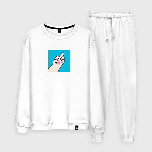 Мужской костюм Кошачья лапка показывает знак fuck / Белый – фото 1