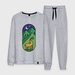 Костюм хлопковый мужской Олень и горы, цвет: меланж