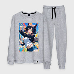 Костюм хлопковый мужской Позитивная лисичка поднимающая настроение, цвет: меланж