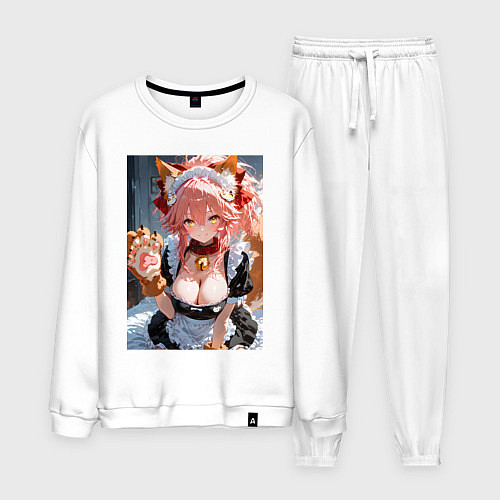 Мужской костюм Фейт Тамамо в костюме горничной с мягкими лапами / Белый – фото 1