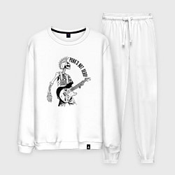 Костюм хлопковый мужской Skeleton guitarist - punks not dead motto, цвет: белый
