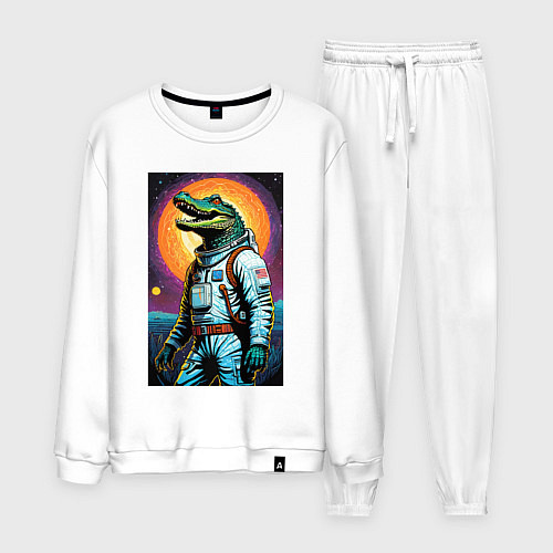 Мужской костюм Крокодил бравый космонавт - нейроарт / Белый – фото 1