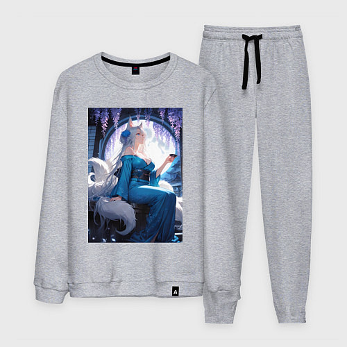 Мужской костюм Лисица в кимоно любуется цветением глицинии / Меланж – фото 1