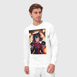 Костюм хлопковый мужской Девушка-кошка с мягкими лапами, цвет: белый — фото 2