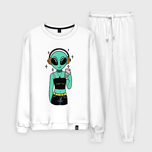 Мужской костюм Девочка инопланетянин с телефоном / Белый – фото 1