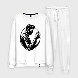 Костюм хлопковый мужской Бармен со стаканом, цвет: белый