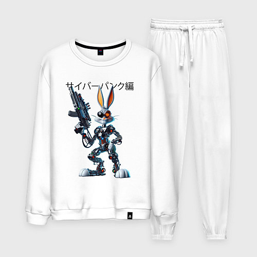 Мужской костюм Киборг Багз Банни с оружием - нейроарт фантазия / Белый – фото 1