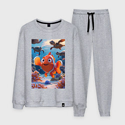 Костюм хлопковый мужской Рыбка клоун плавает с черепахами, цвет: меланж