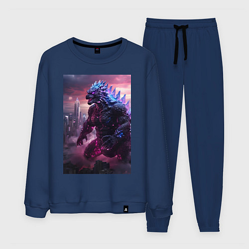 Мужской костюм Годзилла посреди мегаполиса / Тёмно-синий – фото 1