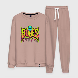 Костюм хлопковый мужской Bones стекающая краска, цвет: пыльно-розовый