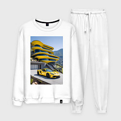 Костюм хлопковый мужской Желтый суперкар у дома, цвет: белый