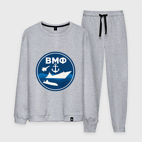 Мужской костюм ВМФ - самолет, корабль, подводная лодка и якорь / Меланж – фото 1