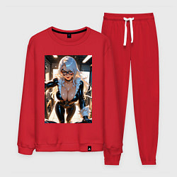 Костюм хлопковый мужской Черная кошка в комнате, цвет: красный