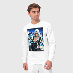 Костюм хлопковый мужской Черная кошка с брилиантом на крыше здания, цвет: белый — фото 2