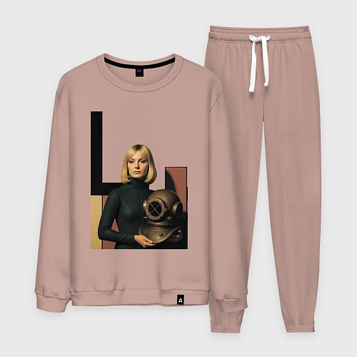 Мужской костюм Девушки и старый водолазный шлем ретрофутуризм поп / Пыльно-розовый – фото 1