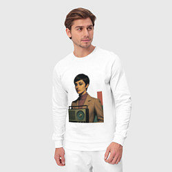 Костюм хлопковый мужской Брюнетка и радиоприемник ретрофутуризм поп-арт 197, цвет: белый — фото 2