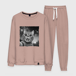 Костюм хлопковый мужской Кот селфи, цвет: пыльно-розовый