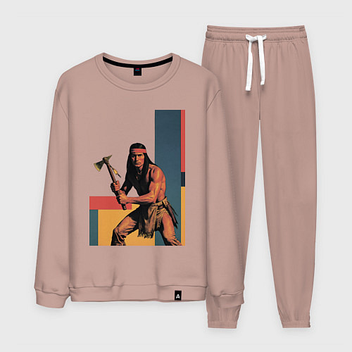 Мужской костюм Индеец с томагавком поп-арт / Пыльно-розовый – фото 1