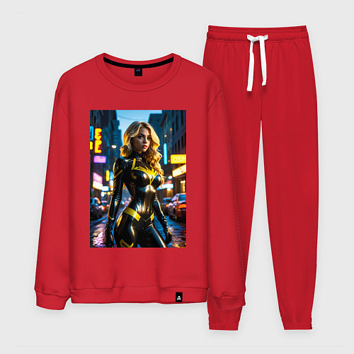 Мужской костюм Черная Канарейка на улице города / Красный – фото 1