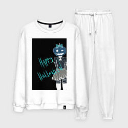 Костюм хлопковый мужской Хэллоуин тыквенная ночь, цвет: белый