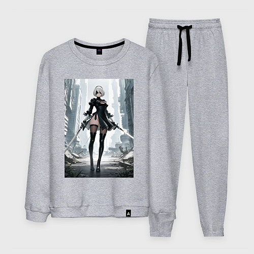 Мужской костюм Девушка-андроид с катанами посреди руин / Меланж – фото 1