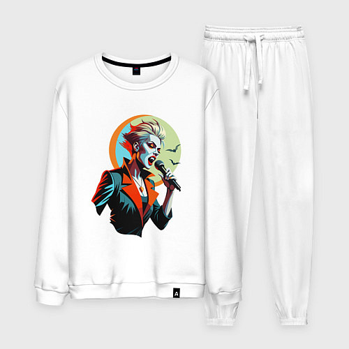 Мужской костюм Певица рок вампир с микрофоном / Белый – фото 1