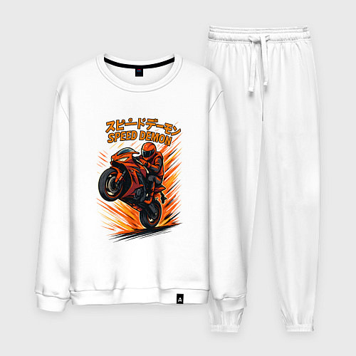 Мужской костюм Speed demon мотоциклист / Белый – фото 1