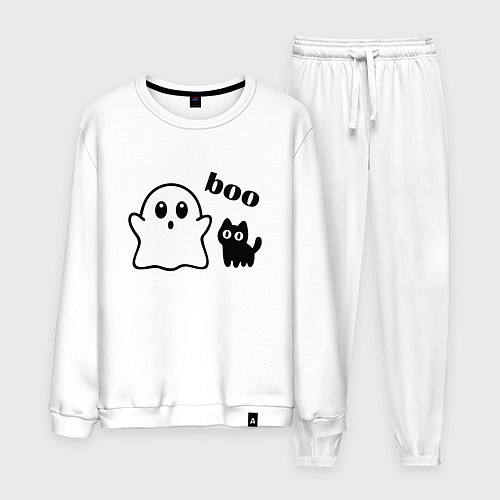 Мужской костюм Хэллоуин, привидение и черный кот / Белый – фото 1