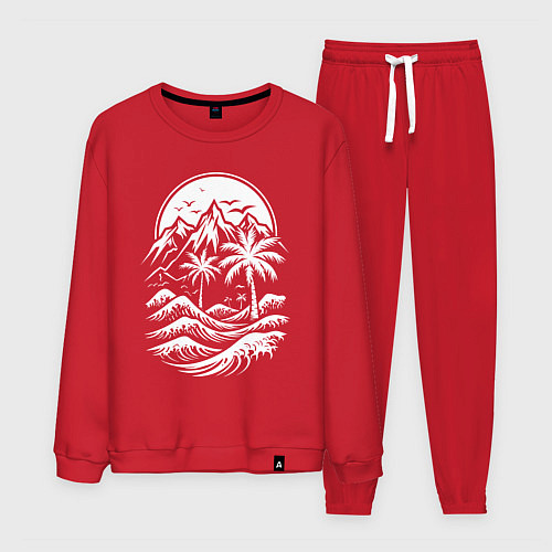 Мужской костюм Тропический закат: горы, пальмы и море / Красный – фото 1