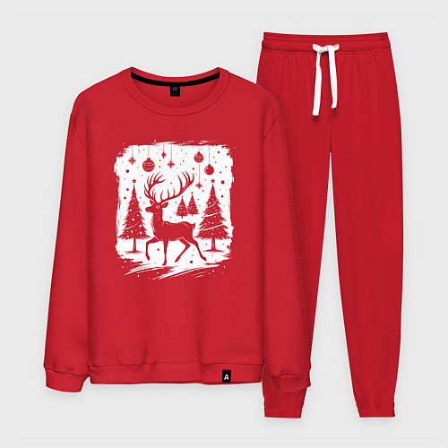 Мужской костюм Олень в новогоднем лесу / Красный – фото 1