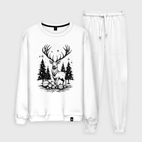 Мужской костюм Олень в новогоднем лесу / Белый – фото 1