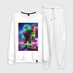 Костюм хлопковый мужской Шрек в неоновом скафандре - неоновый космос, цвет: белый