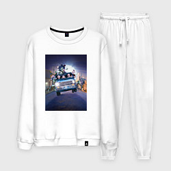 Костюм хлопковый мужской Семейка Аддамс в машине, цвет: белый