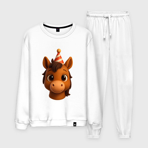 Мужской костюм Новогодняя лошадка голова / Белый – фото 1